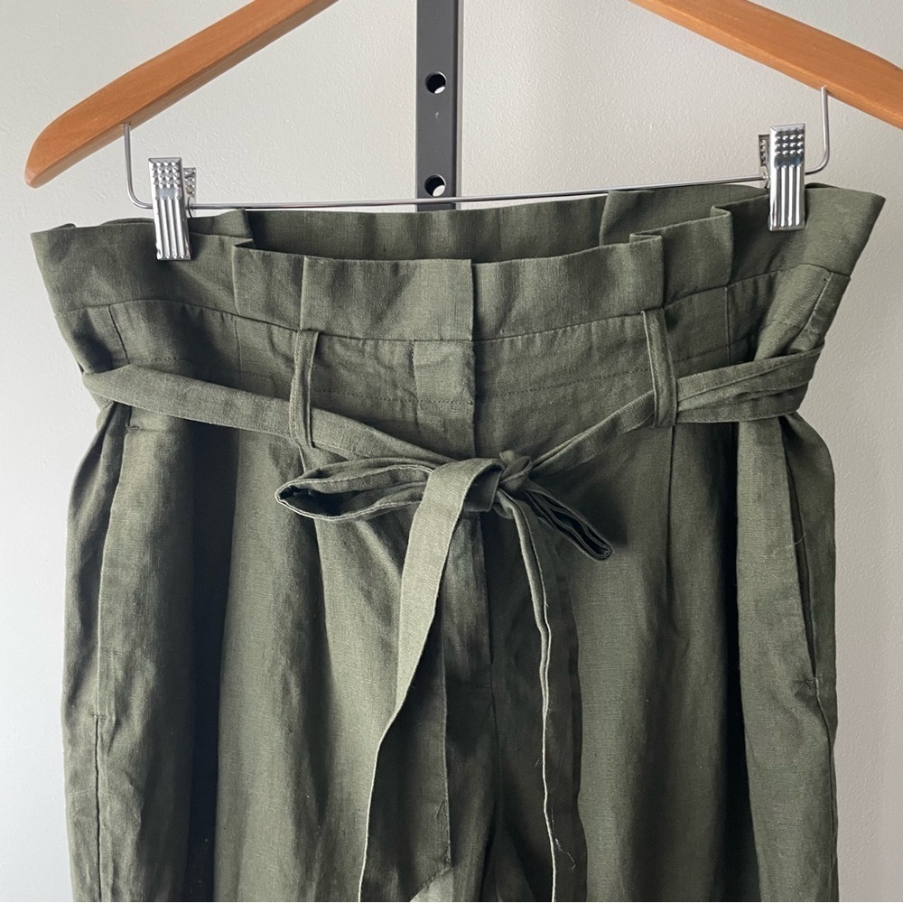 Boden Linen Cotton St Ives Paperbag Cropped Trouser Pant Belted Green Size 8 - Picture 5 of 9
